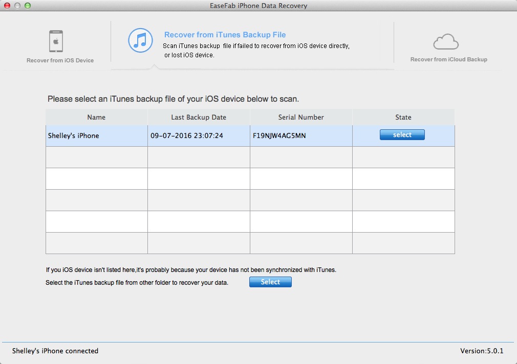 Choose iTunes backup file