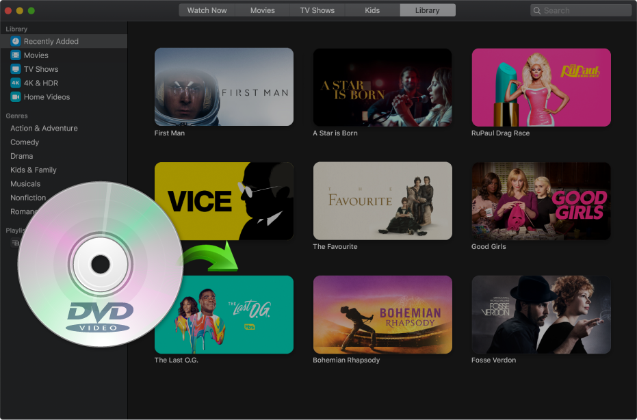 add dvds to apple tv app on mac