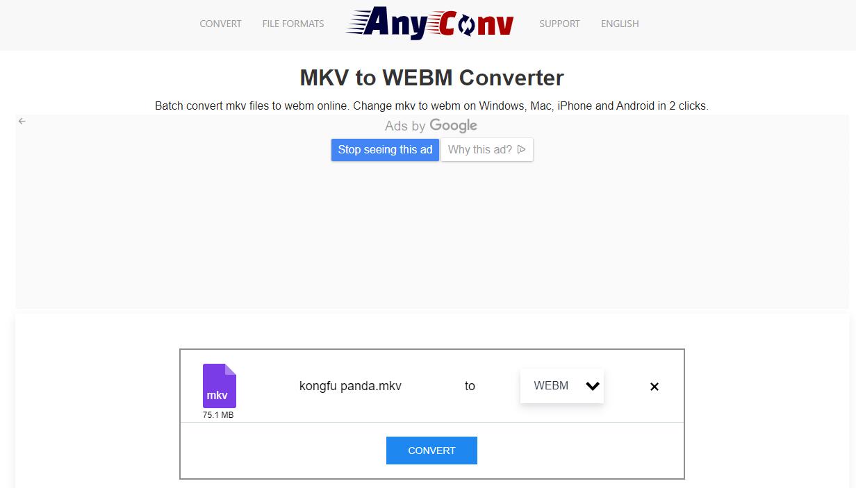 Convert MKV to WebM Free Online with AnyConv