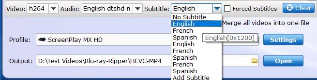 Choose one subtitle for ripping Blu-ray