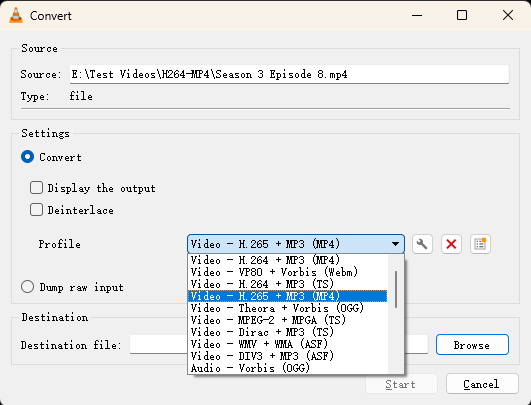 Compress video with VLC - Changing Video Codec