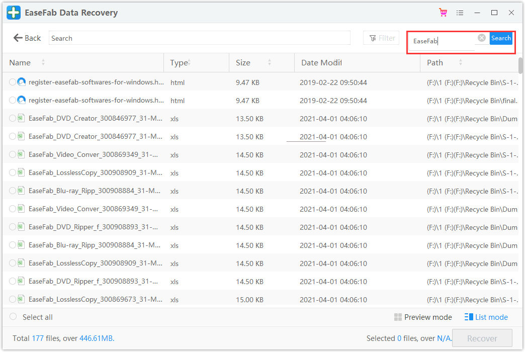 Locate Files from Scanning Results