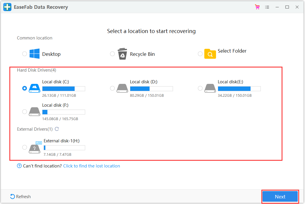 Select and Scan Hard Disk Drivers