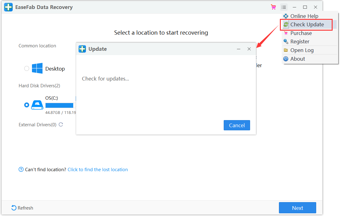 Upgrade EaseFab Data Recovery