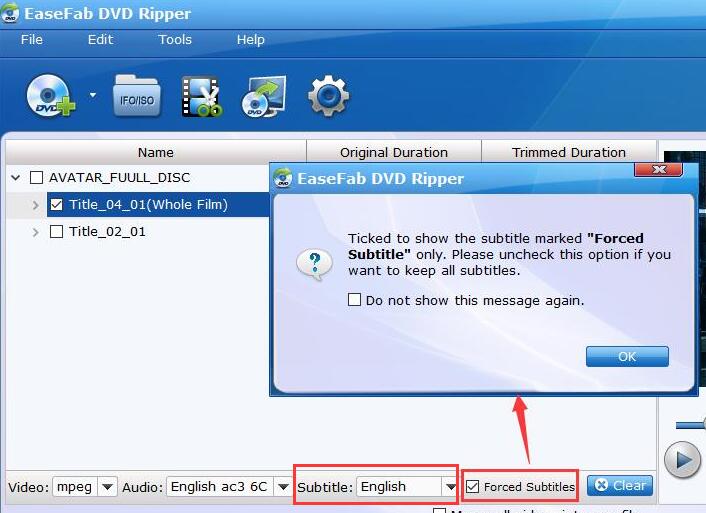 Select Forced Subtitles Only in DVD Ripping