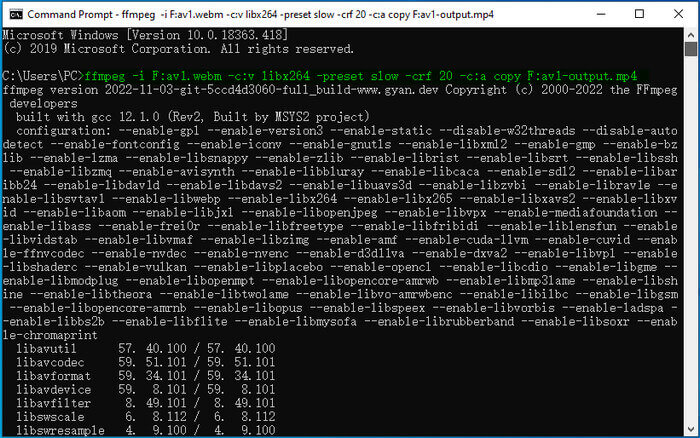 Convert AV1 to H.264 with FFmpeg