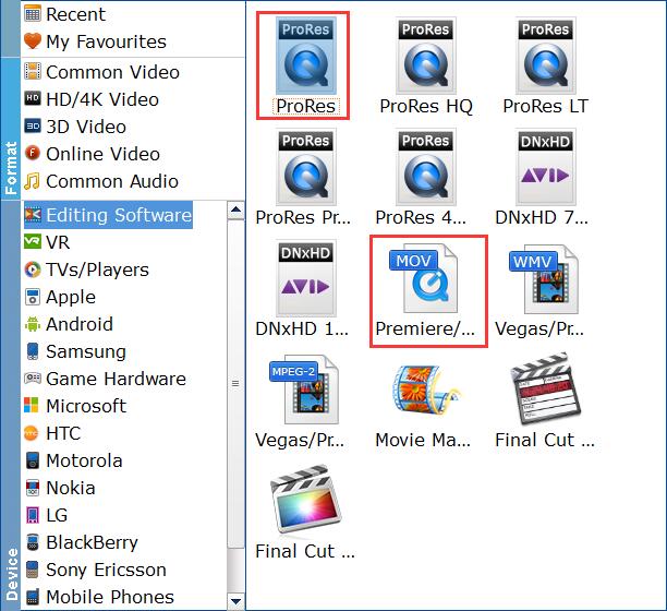 Select MOV H.264 or ProRes for Premiere Pro