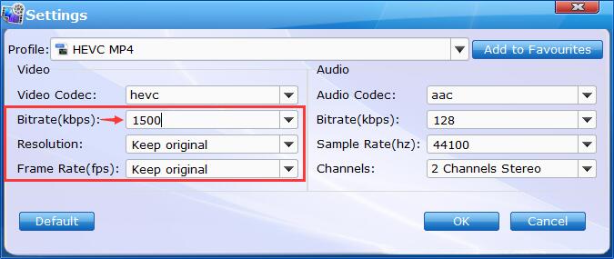 Recommended video size settings for H264 to H265 conversion