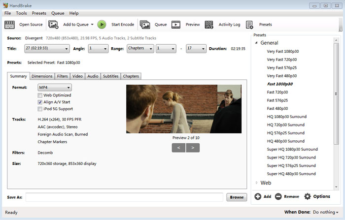 Transcode MKV to MP4 with HandBrake