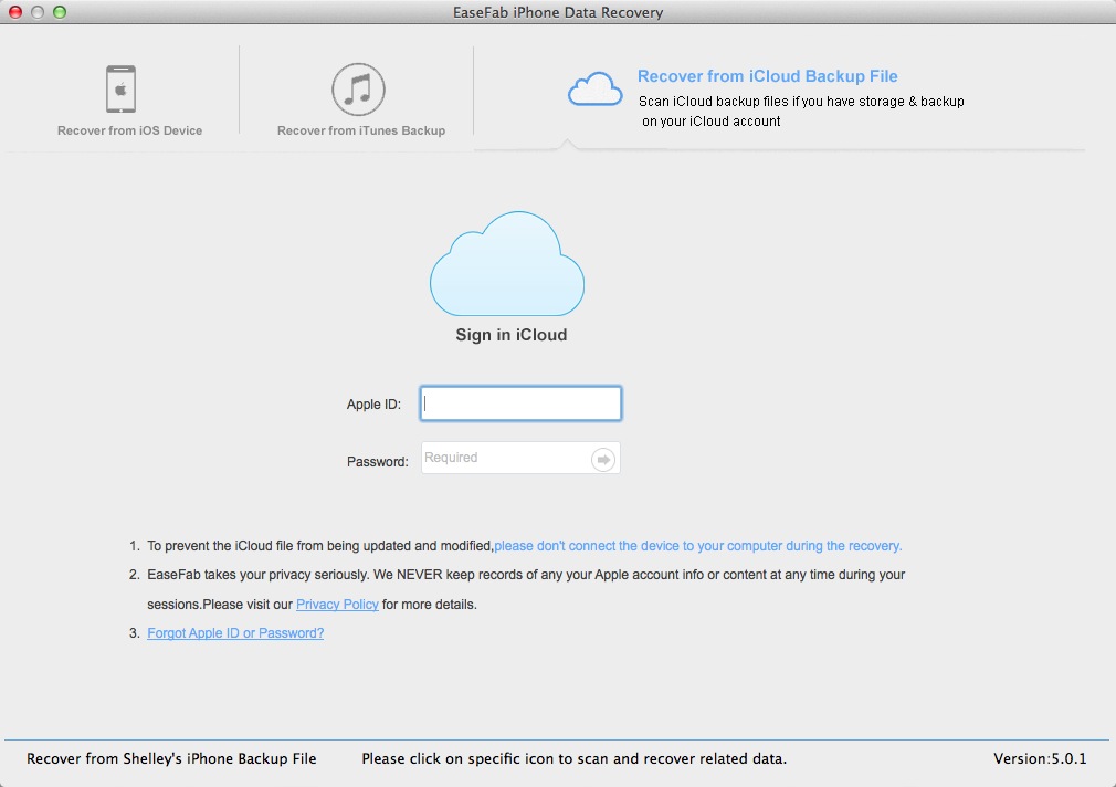 Enter iCloud Account and Password