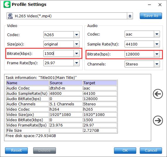 recommended settings for HEVC mp4