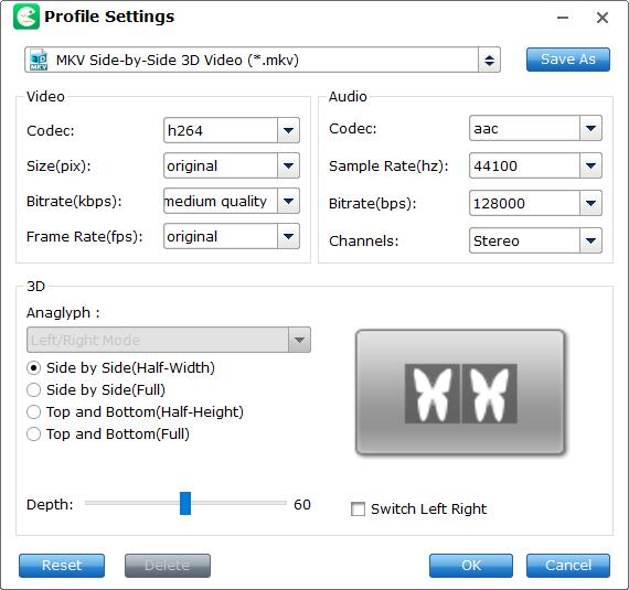 Advanced Settings to Set SBS 3D Profile