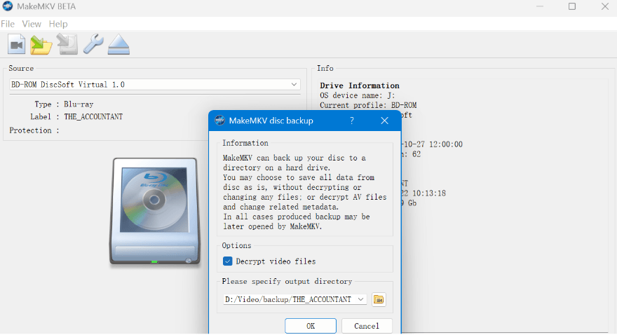 Decrypt Disc to BDMV folder with MakeMKV