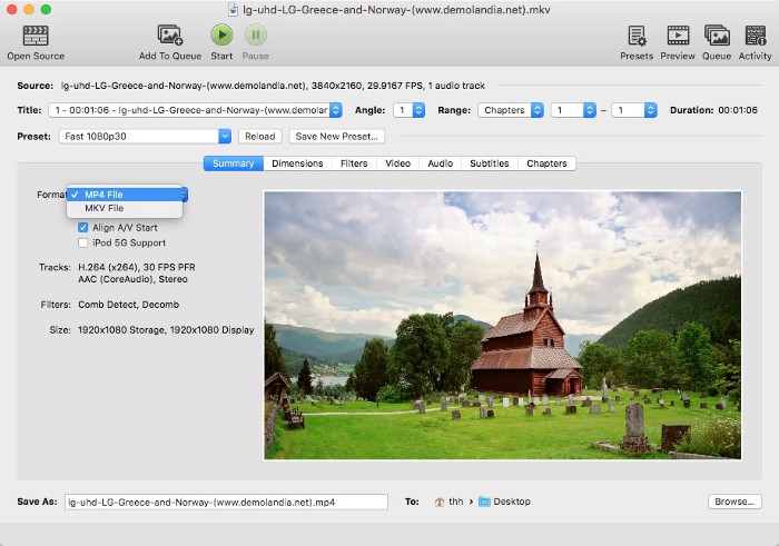 convert mkv to imovie handbrake