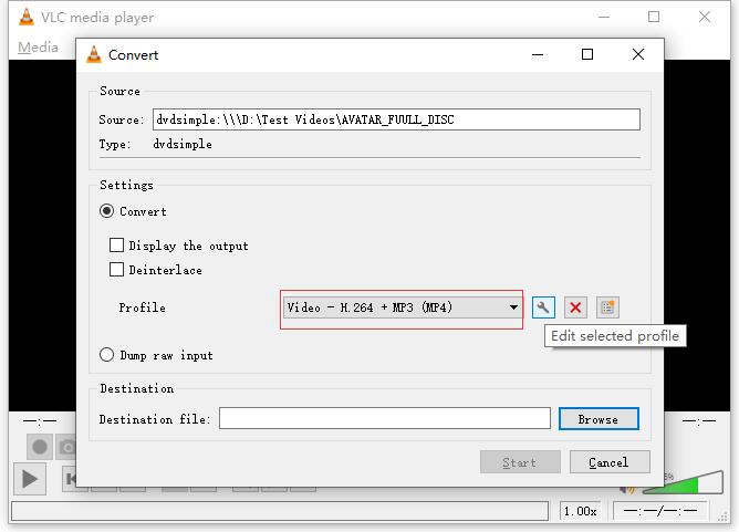 select output formats in VLC