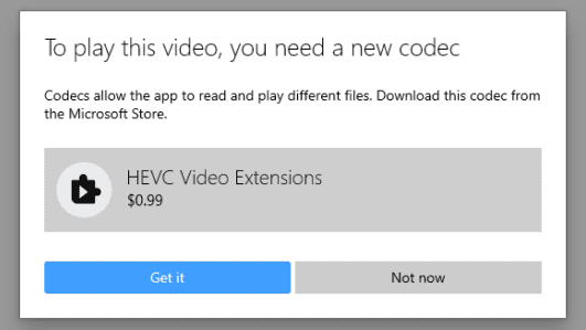 Windows 11 does not support HEVC natively