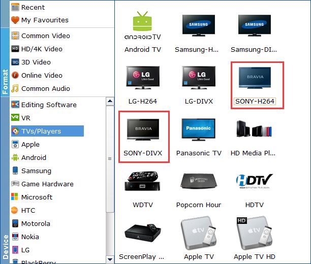 Select Sony TV profile