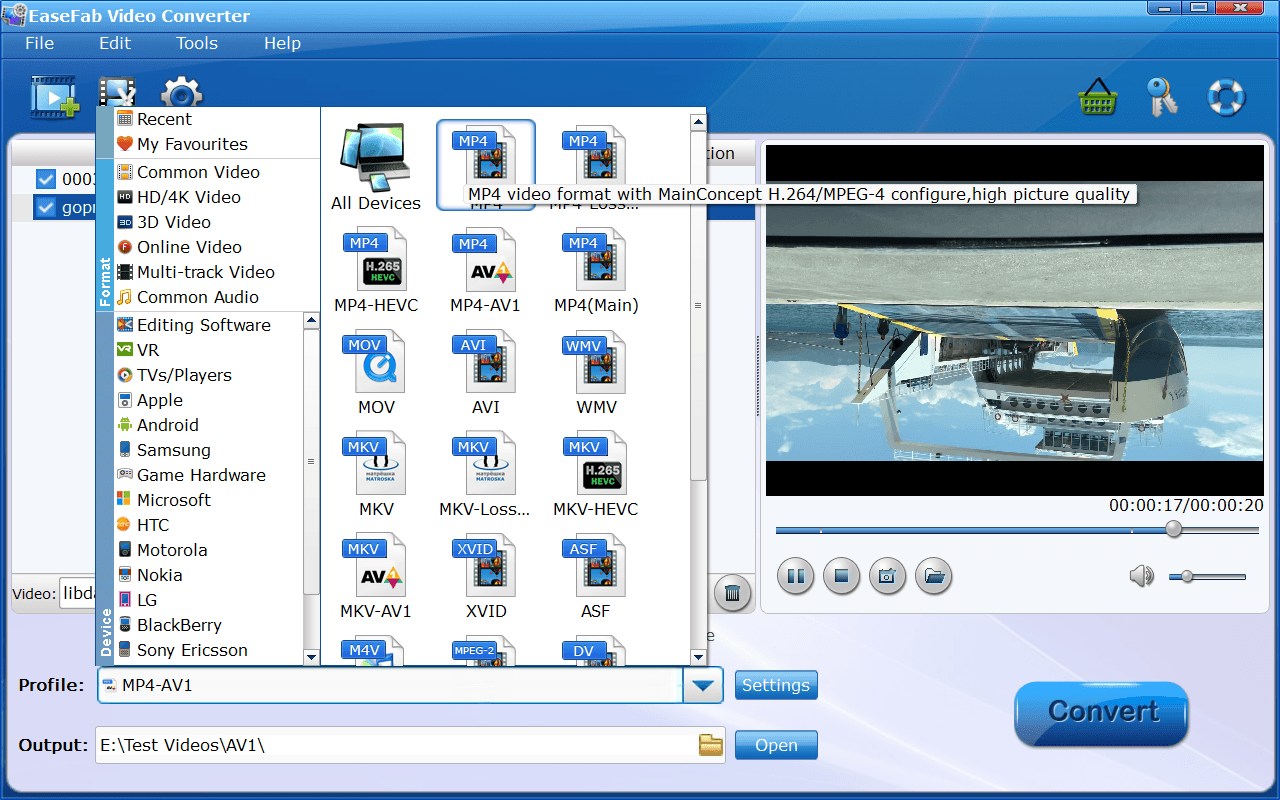 Convert AV1 to H.264 with EaseFab