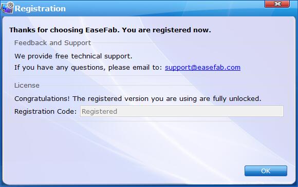 Successfully Register EaseFab Video Converter