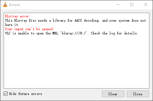vlc blu-ray playback error