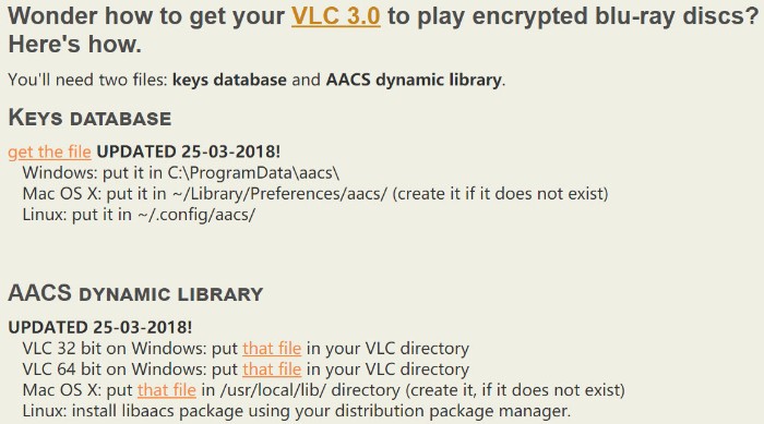 Download VLC keys database and AACS dynamic library to Play Encrypted Blu-ray Disc
