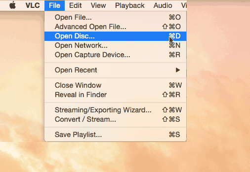 Load DVD disc to VLC for ripping on Mac