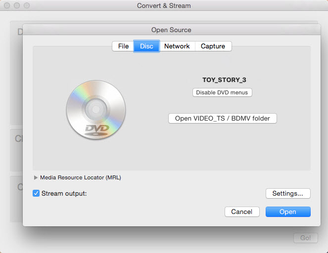 Tap Disable DVD Menus on VLC
