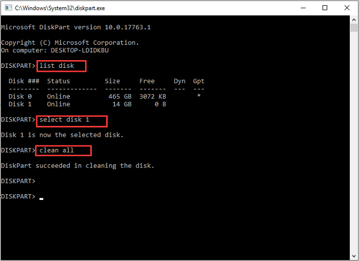 Erase USB Drive via Diskpart