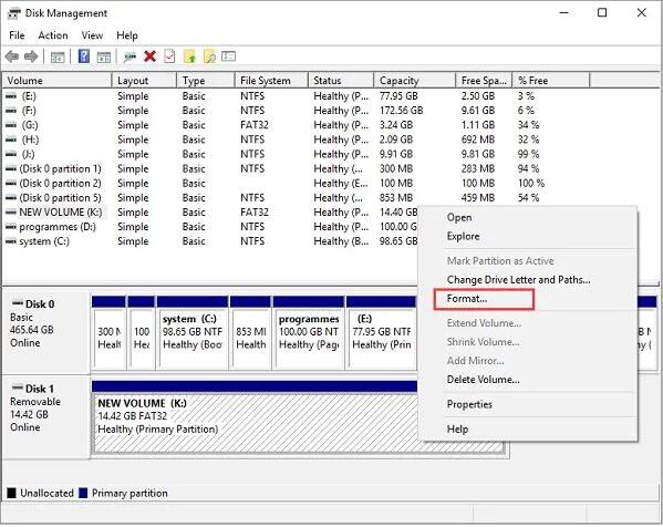 Format USB Drive with Disk Management